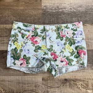 Reversible Floral Snakeskin Denim Shorts Frayed Y2K Statement Stretch Flipside